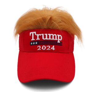 Trump Hat with Hair 2024 MAGA Hat Donald Trump Make America Great Again Wig Hat Embroidered USA Adjustable Red Baseball Cap for Woman Men