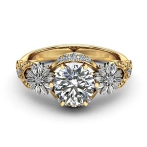 star jeweller 2.8 ct round cut white diamond sunflower design two tone engagement ring, 925 sterling silver rhodium plated (yellow, 8.5)