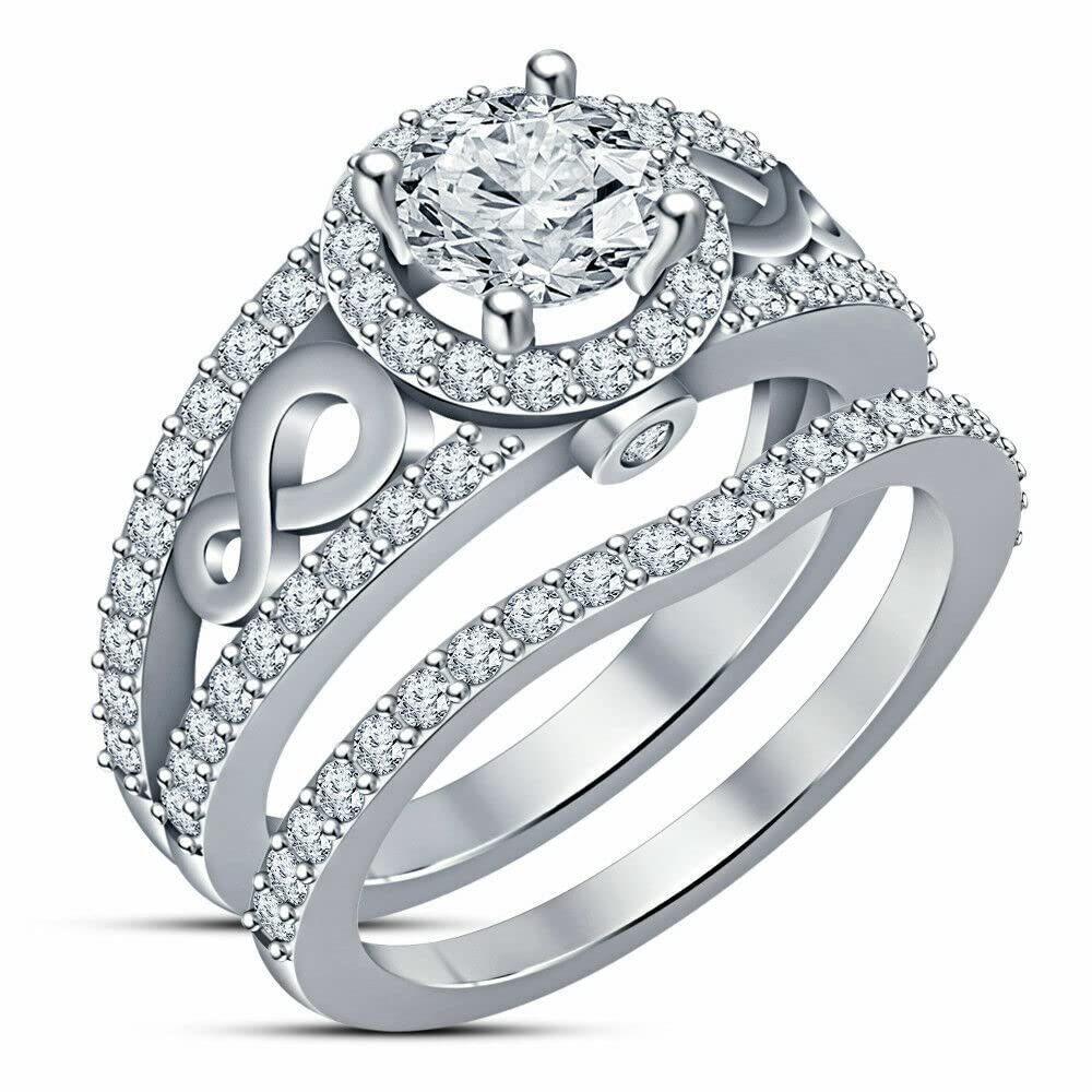 Triostar Solid 925 Sterling Silver Infinity Style Bridal Wedding Engagement Trio Ring Set for His & Her Women's Size 13 & Men's Size 8