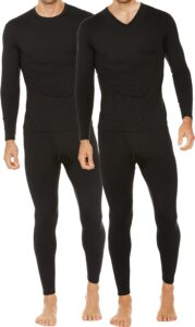 thermajohn 2 pack thermal underwear set size small v-neck & crew neck black