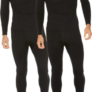 Thermajohn 2 Pack Thermal Underwear Set Size Small V-Neck & Crew Neck Black