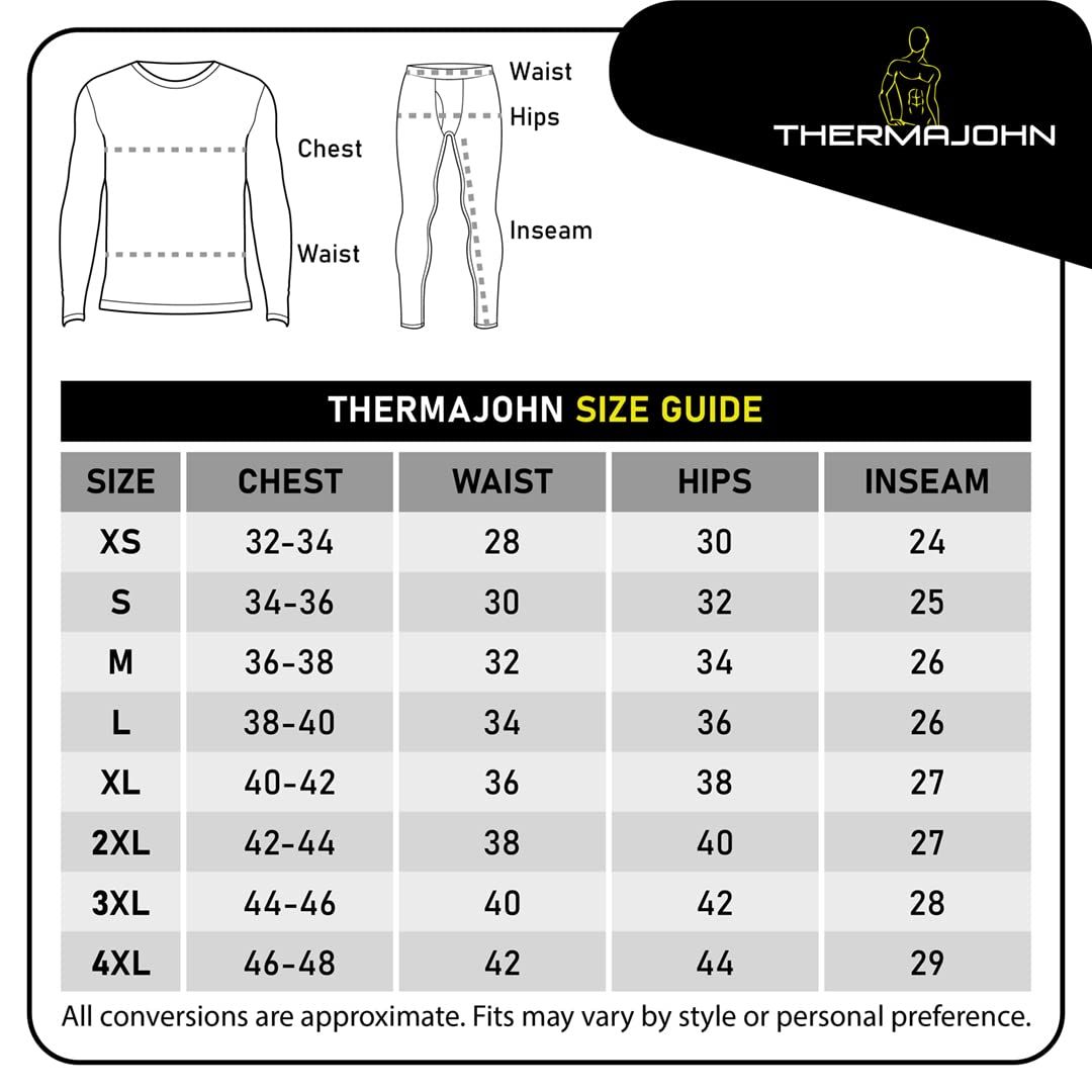 Thermajohn 2 Pack Thermal Underwear for Men Size 3XL V-Neck & Crew Neck Sets Black