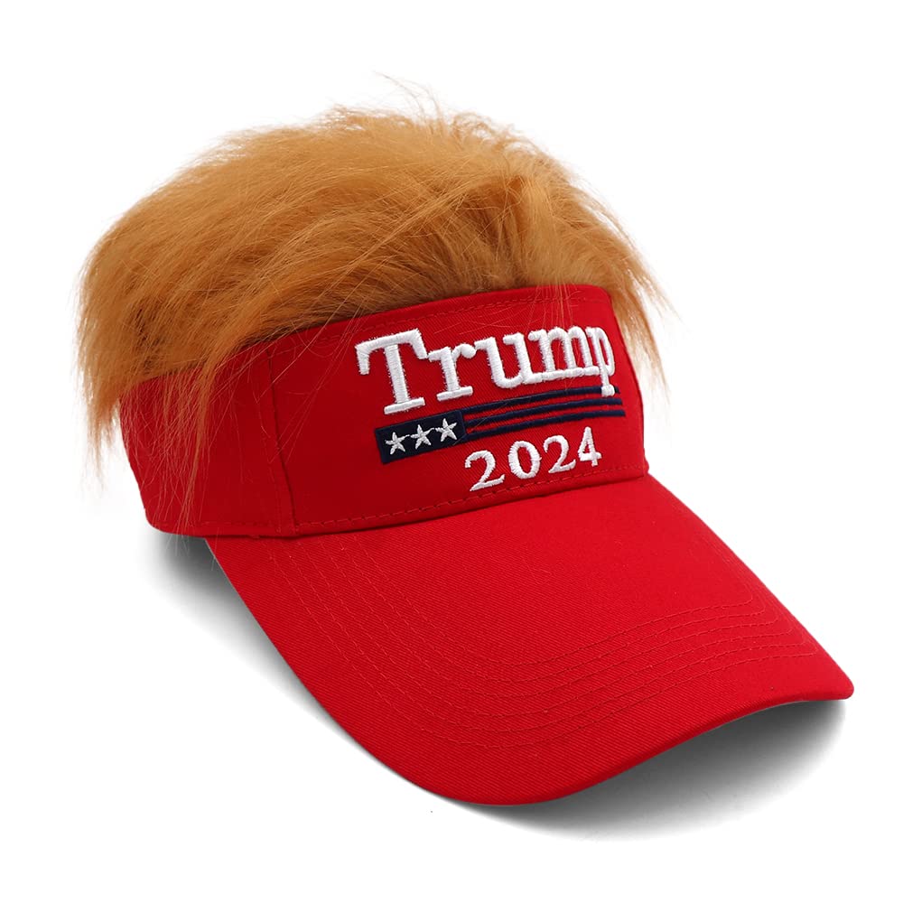 Trump Hat with Hair 2024 MAGA Hat Donald Trump Make America Great Again Wig Hat Embroidered USA Adjustable Red Baseball Cap for Woman Men