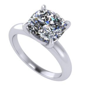 central diamond center vogue 4 prong cushion cut 925 silver solitaire engagement ring - 3.00ct platinum plated - size 4