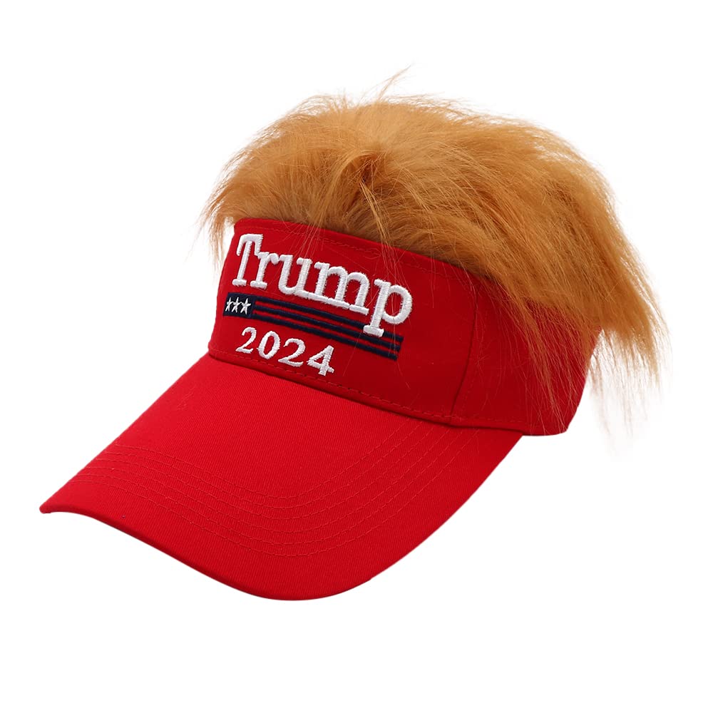 Trump Hat with Hair 2024 MAGA Hat Donald Trump Make America Great Again Wig Hat Embroidered USA Adjustable Red Baseball Cap for Woman Men