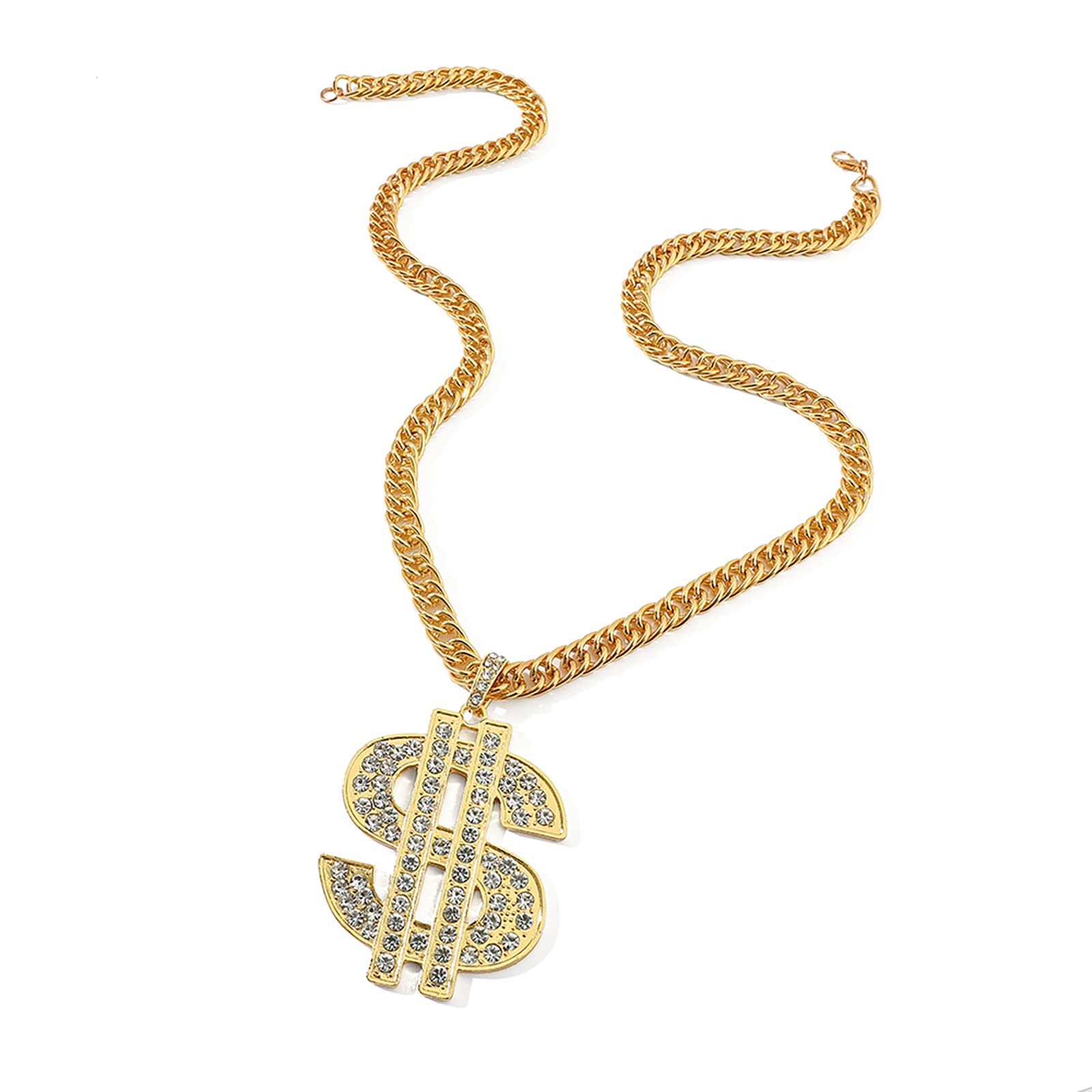 Sanglarst Gold Chain Necklace with Dollar Sign, 25.6 Inch Golden Ultra Luxury Looking Feeling Real Solid 14K Gold plated Curb Fake Neck Chain for Party Dancing