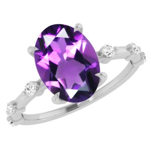 dazzlingrock collection 10x8mm oval amethyst and round white diamond engagement ring for women in 925 sterling silver, size 7