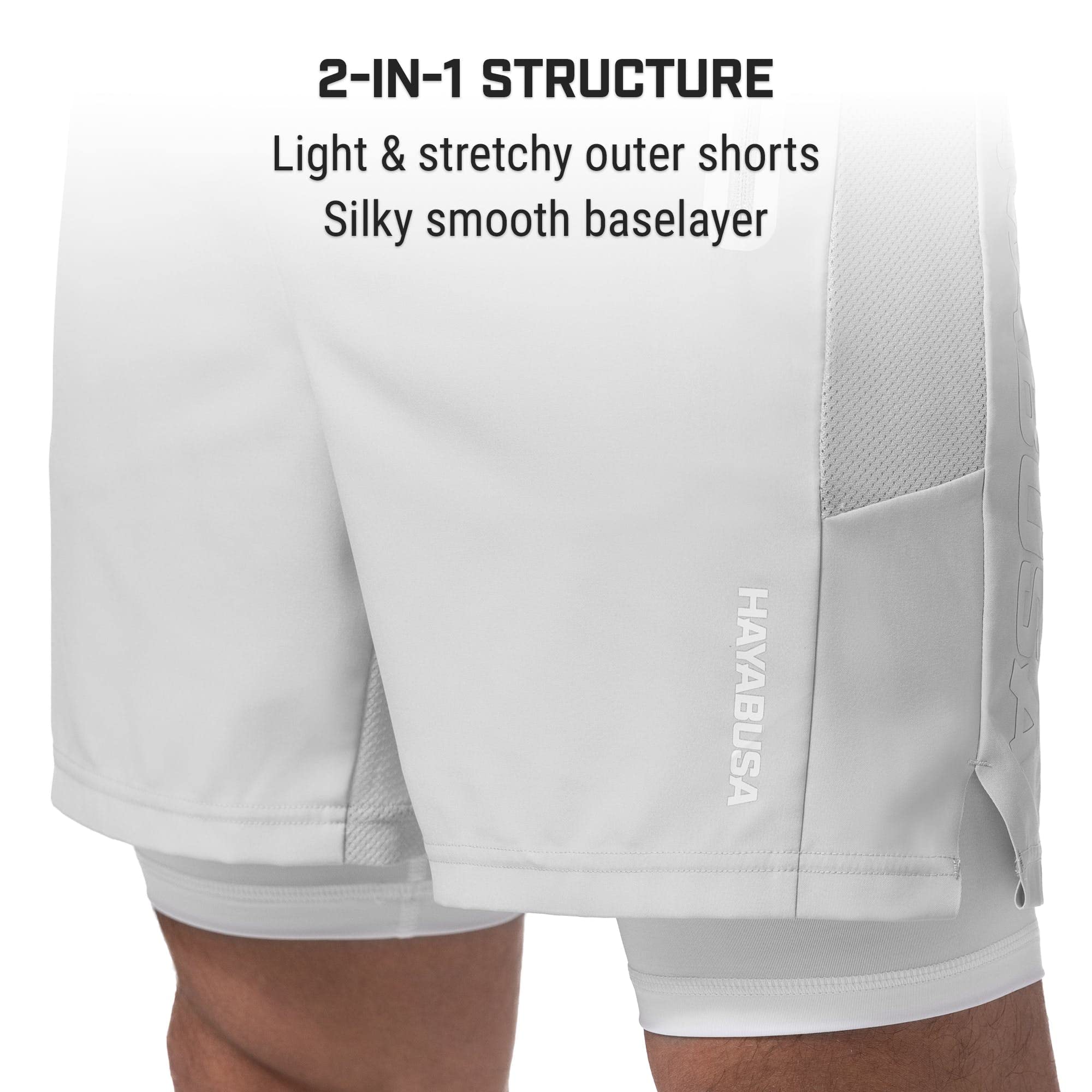 Hayabusa Men's Layered Performance Shorts - Light Grey, 2X-Large