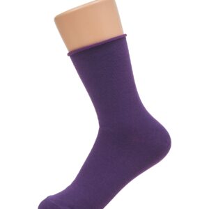 GRISIM Women's Roll Top Ankle High Relaxed Cotton Crew Socks, 3 or 4 Pairs (Shoe Size 6-9) (Rainbow_Red/Green/Purple/Navy)