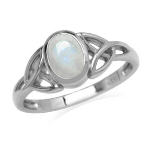 silvershake natural 7x5 mm oval rainbow moonstone 925 sterling silver triquetra celtic knot ring size 7.5