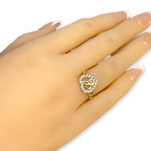 12 MM LONG LADIES TWO TONE HEART INITIAL CURSIVE ALPHABET LETTER RING REAL 10K YELLOW GOLD 4009 (J)