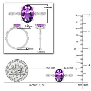 Dazzlingrock Collection 10x8mm Oval Amethyst and Round White Diamond Engagement Ring for Women in 925 Sterling Silver, Size 7