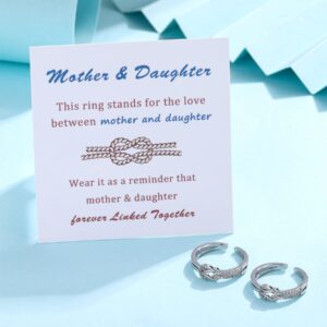 Mother Daughter Rings The Love Between Mother and Daughter is Forever Square Knot Ring S925 Silver Plated and AAA Grade Cubic Zirconia Ring for Women Mother Daughter Gifts Mothers Day Birthday