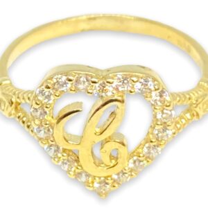 12 MM LONG LADIES TWO TONE HEART INITIAL CURSIVE ALPHABET LETTER RING REAL 10K YELLOW GOLD 4009 (J)