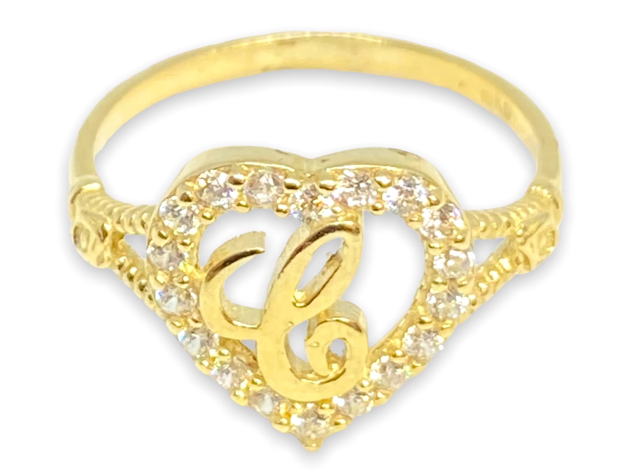 12 MM LONG LADIES TWO TONE HEART INITIAL CURSIVE ALPHABET LETTER RING REAL 10K YELLOW GOLD 4009 (J)