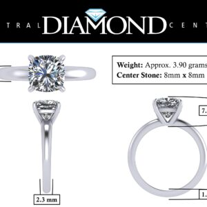 Central Diamond Center VOGUE 4 Prong Cushion Cut 925 Silver Solitaire Engagement Ring - 3.00ct Platinum Plated - Size 4