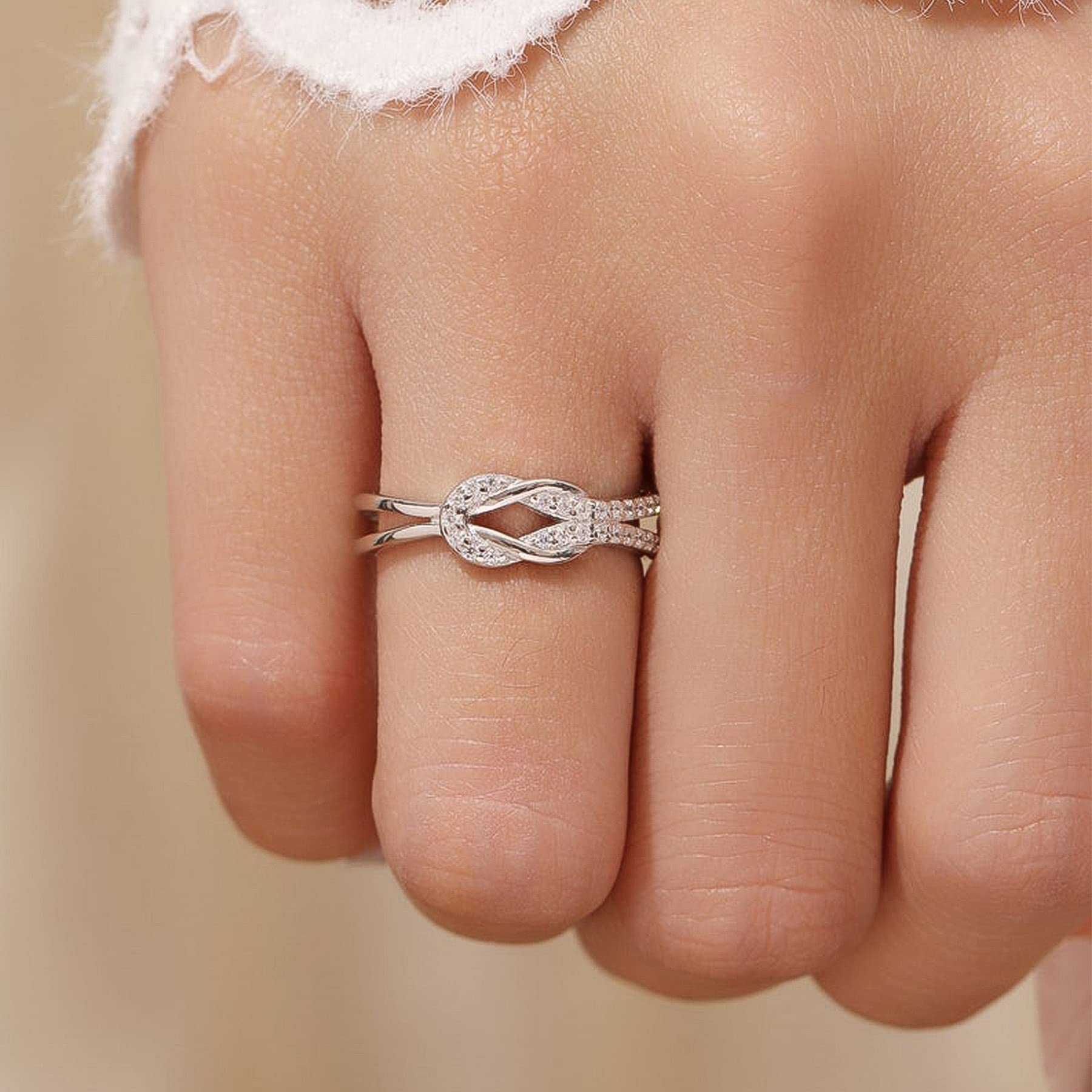 Mother Daughter Rings The Love Between Mother and Daughter is Forever Square Knot Ring S925 Silver Plated and AAA Grade Cubic Zirconia Ring for Women Mother Daughter Gifts Mothers Day Birthday