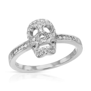 Sterling Silver 925 Skull Head Ring Unisex Bikers Ring with CZ Stones Sparkly Gothic Ring for Women (6)