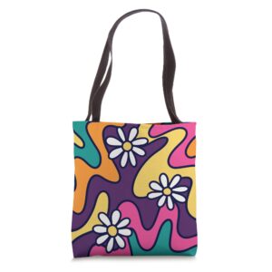 psychedelic abstract hippie 70s aesthetic retro liquid swirl tote bag