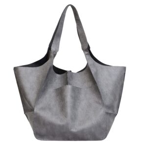 akong oversized womens handbag pu soft leather shoulder tote extra big travel hobo large capacity satchel (gray)