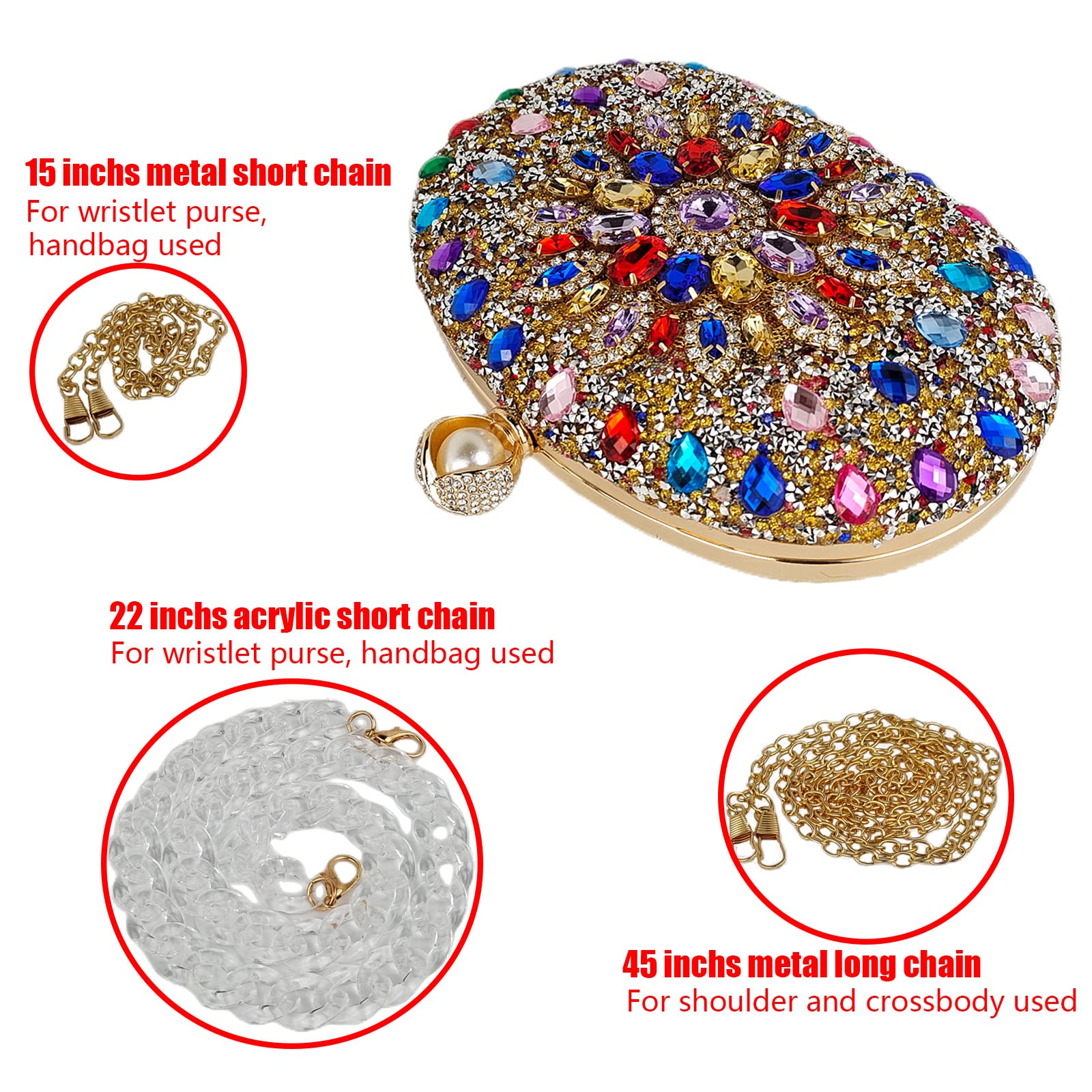 Multicolor Rhinestone Women Evening Clutch Purse Bridal Sparkly Diamond Bag Crystal Handbags Prom Wedding Cocktail Purse(Gold)