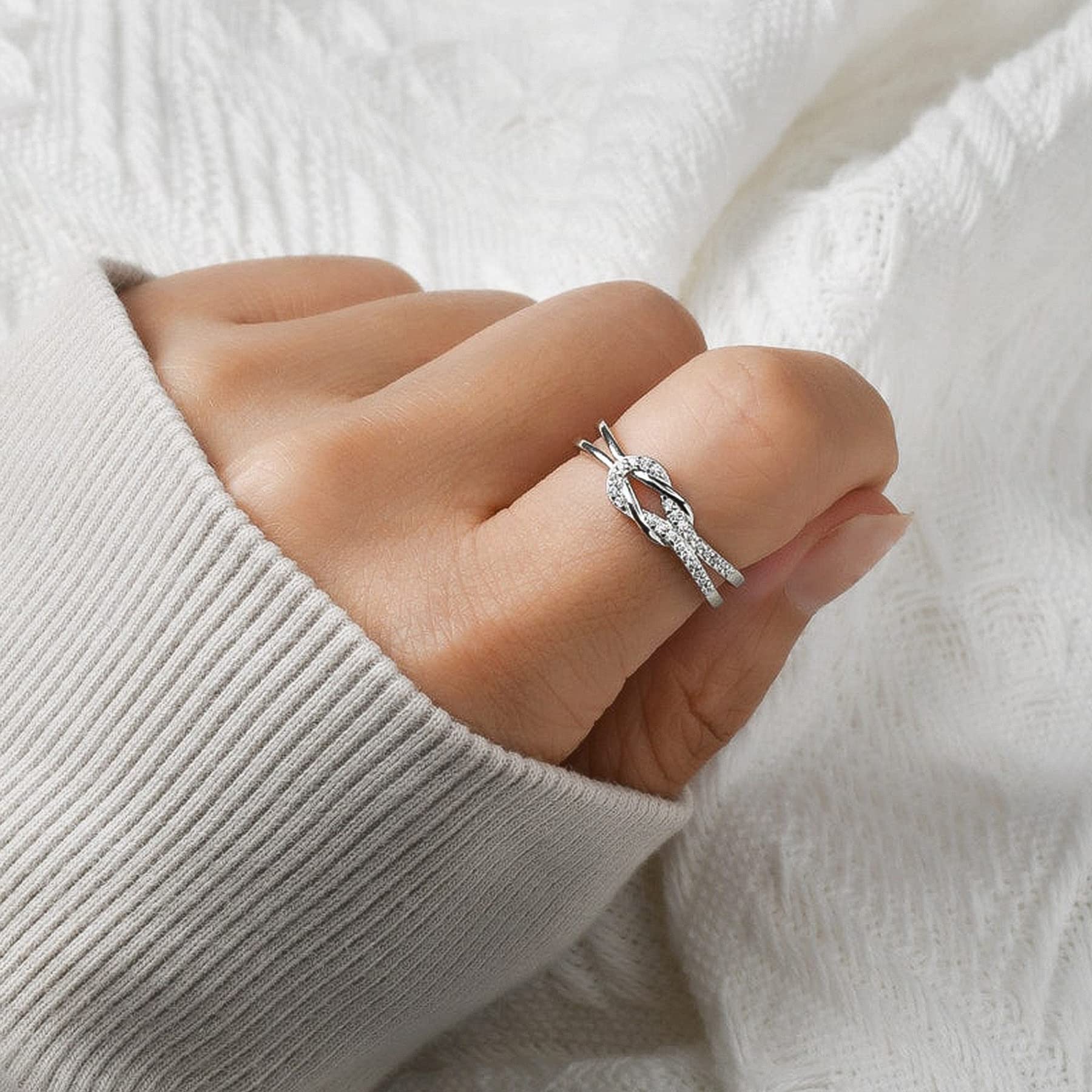 Mother Daughter Rings The Love Between Mother and Daughter is Forever Square Knot Ring S925 Silver Plated and AAA Grade Cubic Zirconia Ring for Women Mother Daughter Gifts Mothers Day Birthday