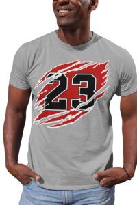 23 slash shirt to match jordan retro sneakers low mid high 1 2 3 4 5, tee to match jordan 1s 2s 3s 4s 5s 6s grey