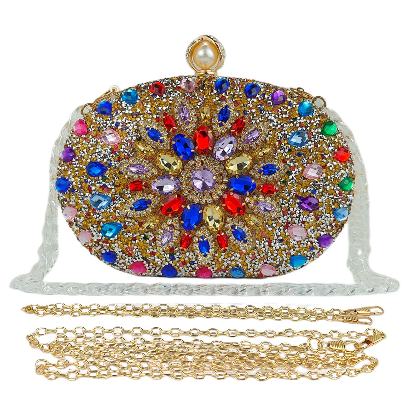 Multicolor Rhinestone Women Evening Clutch Purse Bridal Sparkly Diamond Bag Crystal Handbags Prom Wedding Cocktail Purse(Gold)