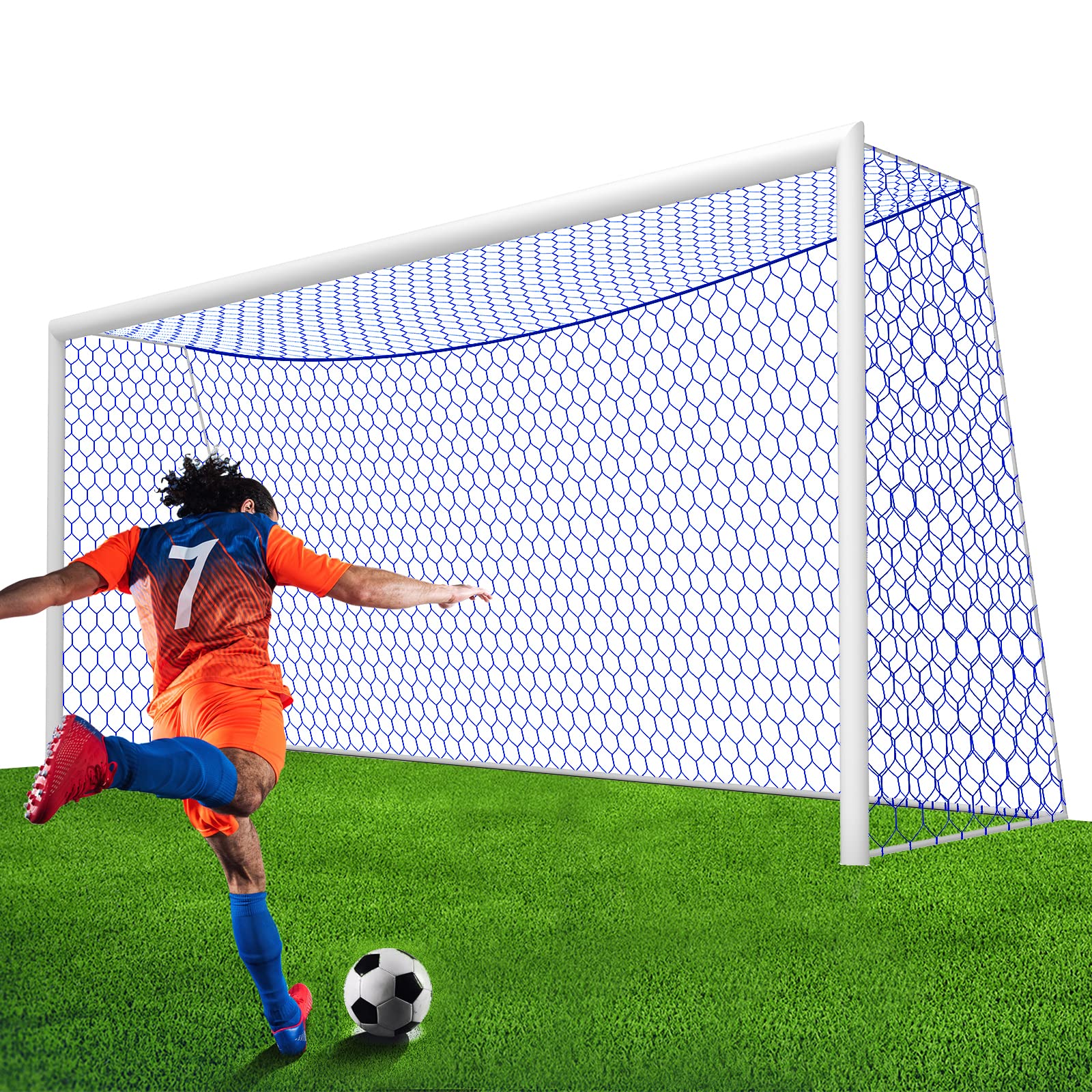 XXXYYY Soccer Goal Net Replacement 24x8FT, Professional On-Court Quality [8.4 LBS, 4mm Nylon], Upgraded Weather Resistance, Better Break Strength, Higher Abrasion Resistance- Blue (Net Only)