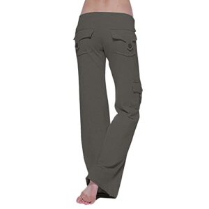 Women's Soft Cargo Pants Lightweight Outdoor High Waist Cargo Yoga Pants Wide Leg Casual Relaxed Fit Cargo Leggings