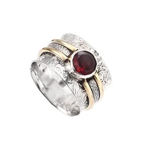 Precious Garnet gemstone Sterling silver ring Meditation band Handmade Designer ring Silver jewelry (13)