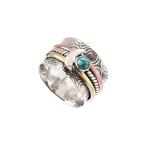 Half Moon spinner Turquoise spinner ring gemstone Sterling silver ring Meditation Spinning ring silver jewelry (11.5)