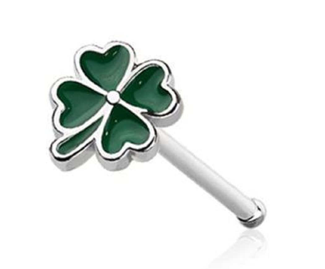 Body Accentz Nose Ring Stud Lucky 4 Leaf clover Shape 316L Surgical Steel bone