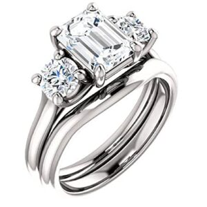 3 ct emerald cut colorless moissanite engagement ring set wedding bridal ring set solitaire 10k 14k 18k white gold sterling vintage promise ring silver anniversary antique gift