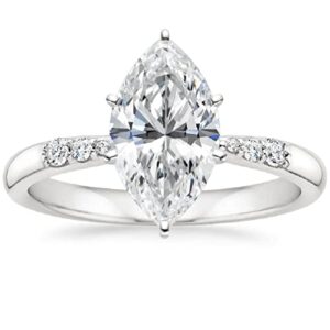 10K Solid White Gold Handmade Engagement Ring 3.0 CT Marquise Cut Moissanite Diamond Solitaire Wedding/Bridal Ring Set for Women/Her Propose Ring (7.5)