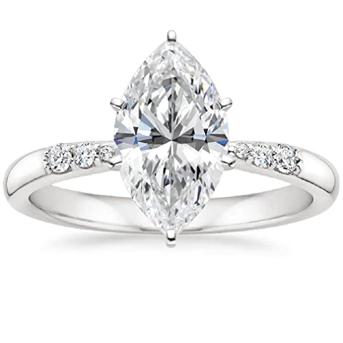 10K Solid White Gold Handmade Engagement Ring 3.0 CT Marquise Cut Moissanite Diamond Solitaire Wedding/Bridal Ring Set for Women/Her Propose Ring (7.5)