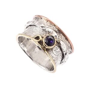 organic spinner ring amethyst gemstone meditation all in one spin ring texture spinning band real silver jewelry (9)