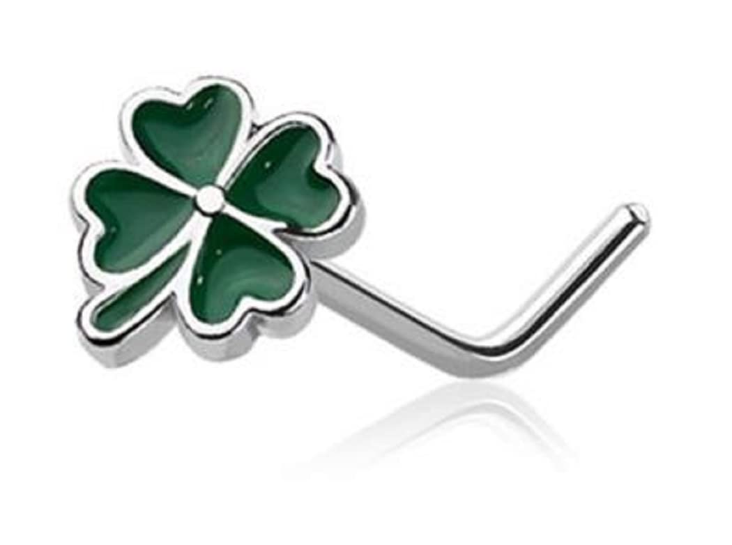 Body Accentz Nose Ring Stud Lucky 4 Leaf clover Shape 316L Surgical Steel L shape