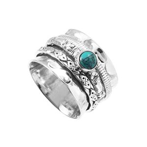 Spinner Ring Turquoise Gemstone Fidget Nature Sterling Silver Ring for Women Meditation Spinning Band Anxiety Ring (9.5)