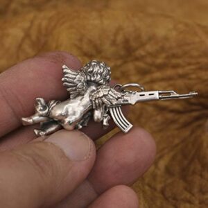 925 Sterling Silver gun and Angel Pendant Necklace ~ Peace and War Charms Pendant and SS 316 24" chain ~ guardian angel of war ✬✬✬By Fantasy World✬✬✬ (2, Silver Pendant + SS316 Chain)