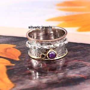 Organic Spinner ring Amethyst Gemstone Meditation All in One Spin ring Texture Spinning band Real Silver jewelry (9)