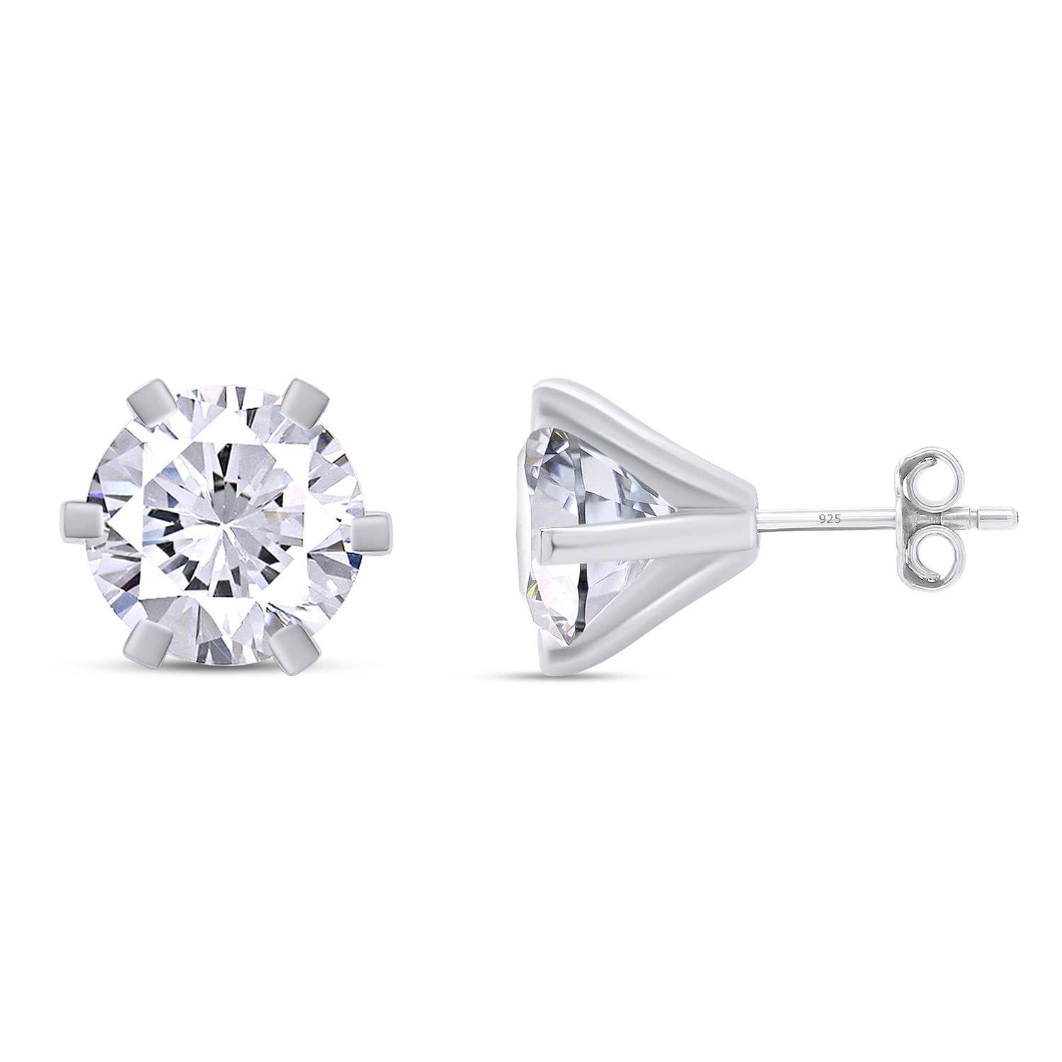 SAVEARTH DIAMONDS Moissanite Earring, Total 4.0ct 8.0mm EF Round Cut Lab Created Diamond, 18K White Gold Plated 925 Sterling Silver,Stud Earrings For Men Women