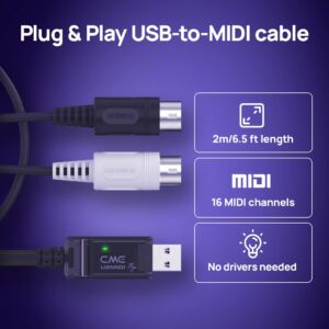 CME U2MIDI Pro - High-Speed USB MIDI Cable with Filter and Mapper - Plug & Play USB-to-MIDI Interface for Computer/Laptop/PC to MIDI Instrument/Device - 6.5ft