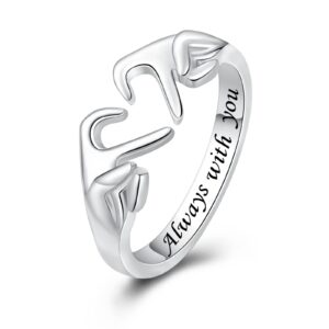 925 Sterling Silver Heart Claddagh Rings for Women Teen Girls, Adjustable White Gold Plated Ring Friendship Promise Love Heart Jewelry Rings Mothers Day Valentines Holiday Gifts for Women Friends,