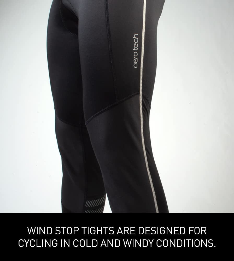 AERO|TECH|DESIGNS | Men's Windstop Padded Cycling Tights | Black | Large