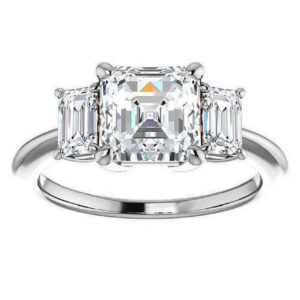 2 Ct Asscher Cut Colorless Moissanite Engagement Ring Set, Wedding Bridal Ring Set Solitaire 10K 14K 18K Gold Sterling Silver Promise Gift Anniversary (White Gold)