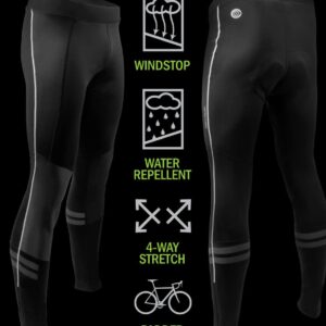 AERO|TECH|DESIGNS | Men's Windstop Padded Cycling Tights | Black | Large