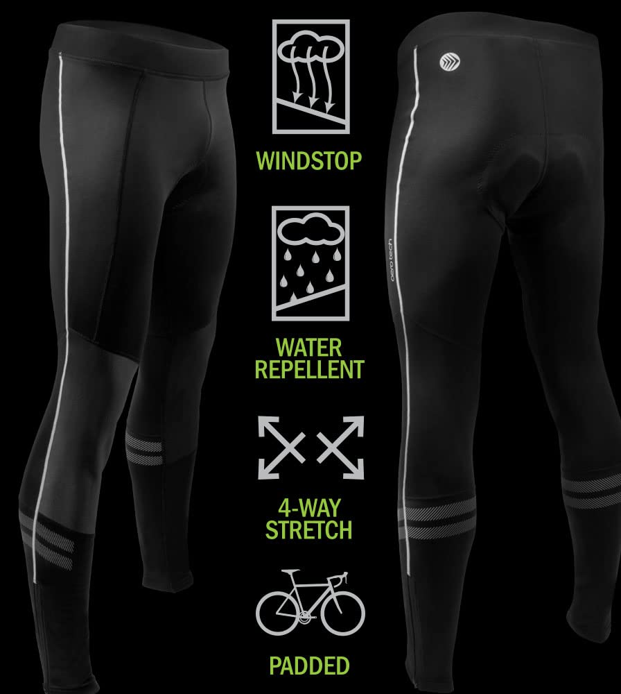 AERO|TECH|DESIGNS | Men's Windstop Padded Cycling Tights | Black | Large