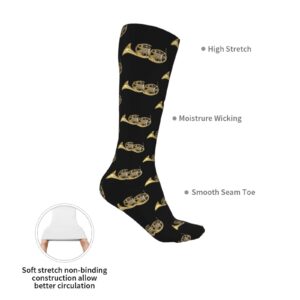 French Horn Pattern Athletic Socks For Men Women Cushion Thick Socks Daily For Running Flight Travel Mountaineering 20 In