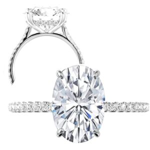 Handmade 18K Gold 4 CT Oval Cut VVS1 Colorless Moissanite Engagement Rings for Women Bridal Set Solitaire Wedding Rings for Promise Gifts (White, 8)